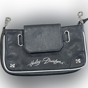 Harley-Davidson Black Leather Clutch with Silver Accents